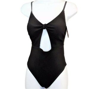 Juniors So Ribbed One Piece Swimsuit Cut Out Adjustable Size 3X Black